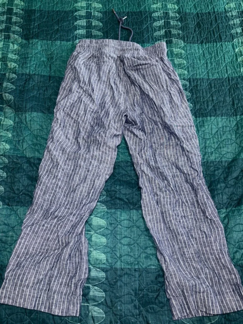 Quince 100% Linen Blue White Pinstripe Drawstring Pants Size S